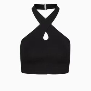 Aritzia Black Halter Crop Top with Twist Neck
